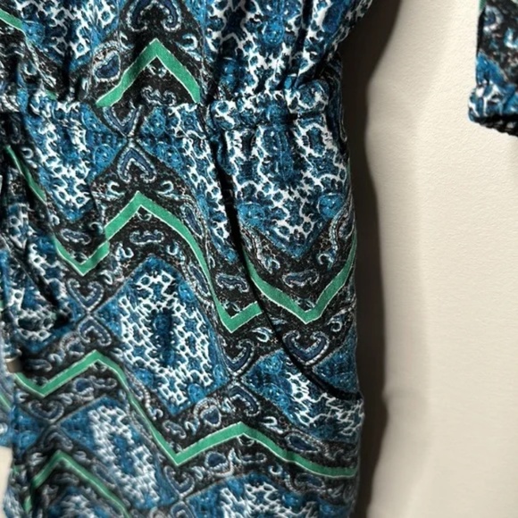 Ella Moss Green and Blue Button Down ¾ Sleeve Romper - Picture 9 of 13